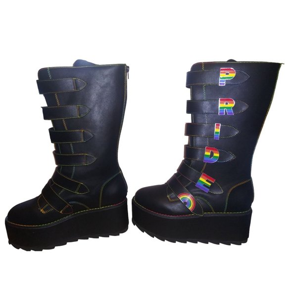 YRU Karma Hi PRIDE Rainbow Black Platform Boots Size 10 with Box HTF - Picture 2 of 13